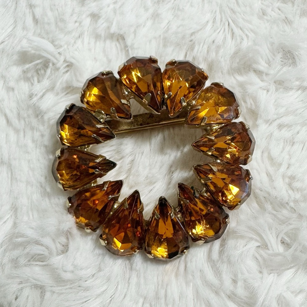 Amber Colored Circle Brooch